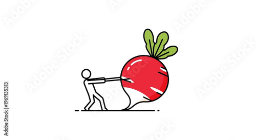 A simplified illustration of a determined stick figure exerting significant effort to harvest an