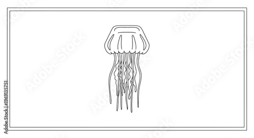 Elegant single continuous line art illustration of a graceful jellyfish silhouette floating in the