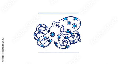 Charming oceanic cephalopod artwork featuring playful blue dots and gracefully curled tentacles