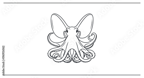 Detailed line art illustration of an aquatic octopus creature for marine life concepts