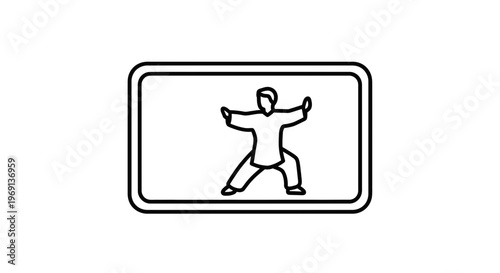 Digital display showing a simplified outline of someone practicing an ancient martial art form
