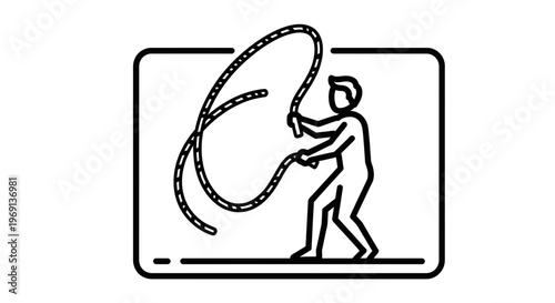 Dynamic outline illustration of a person engaging in intense battle rope fitness training,