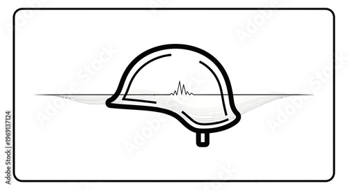 Stylized military helmet silhouette incorporating an abstract sound frequency graphic hinting at