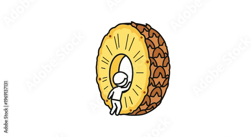 A delightful illustration featuring a tiny figure curiously exploring the bright, juicy, and