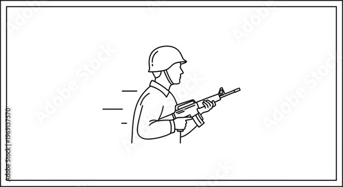 Stylized depiction of a combatant with a firearm demonstrating swift military deployment