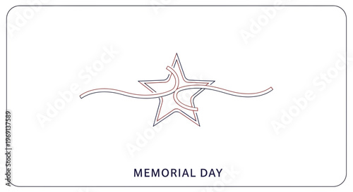 Abstract star and wavy ribbon for Memorial Day commemoration and patriotic observance