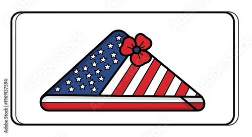 Symbolic folded American flag with a poppy, representing remembrance, valor, and patriotic tribute