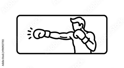 Dynamic outline illustration of a male boxer delivering a powerful left jab in a clean, minimalist