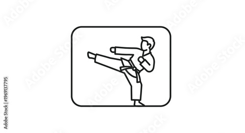 Dynamic martial artist icon illustrating strength and agility in a traditional high kick pose