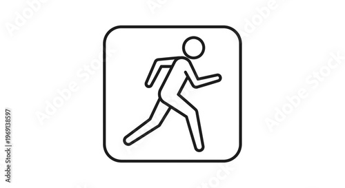 Minimalist black and white icon illustrating a running human figure in swift motion