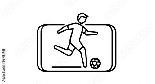 Dynamic outline icon of a soccer player dribbling the ball, perfect for sports apps and digital