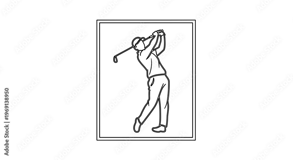 Fototapeta premium Dynamic line art illustration of a golfer making a powerful swing on the course for sports branding