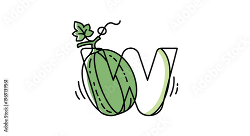 Vibrant minimalist line art melon icon with subtle green accents integrated into a fresh letter W