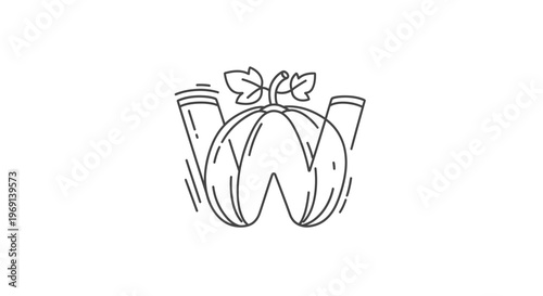 Creative line art illustration merging the letter W with an autumn pumpkin design concept
