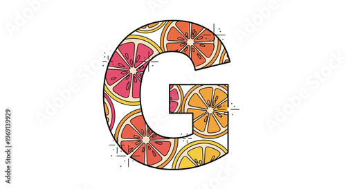 Grapefruit and orange slices create a zesty letter G illustration on white background