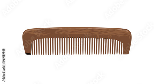 Rustic wooden comb for hair styling and grooming with fine teeth on white