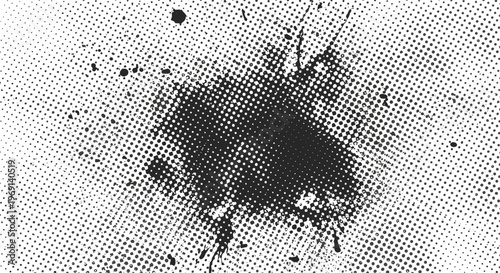 Abstract dark ink splatter stain on textured paper background grunge distressed