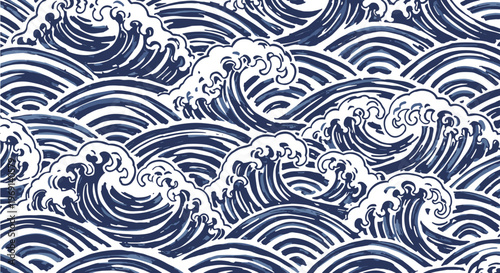 Dynamic japanese seigaiha wave pattern seamless background illustration blue
