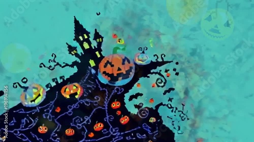 Abstract fantasy motion dreamy mosaic pixel cross-stitch pattern with a Halloween swirling, twirling, and morphing