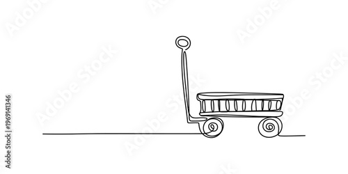 A single continuous line drawing of a classic child wagon on a simple clean white background Vector, illustration