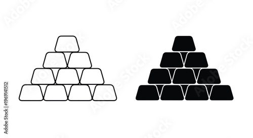 Two pyramid stacks of gold bars, one outlined in white and the other solid black, representing wealth and finance