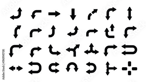 A collection of various black arrows on a white background