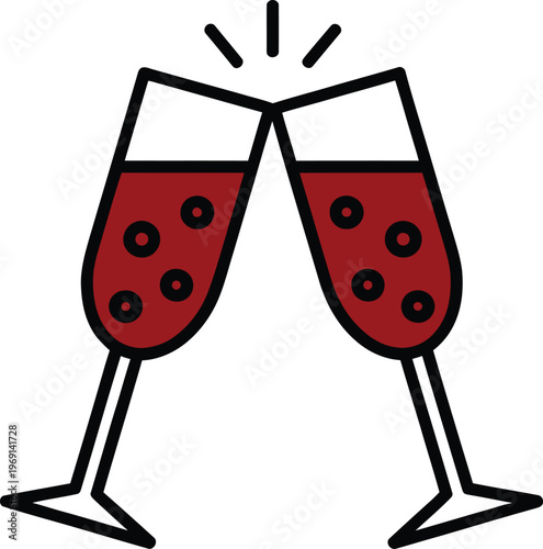 Two red wine glasses clinking with bubbles