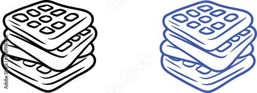Stack of square waffles in black outline and blue outline