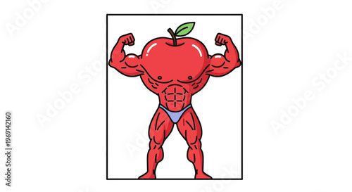 Powerful Red Apple Mascot Demonstrating Robust Health and Vigorous Physique