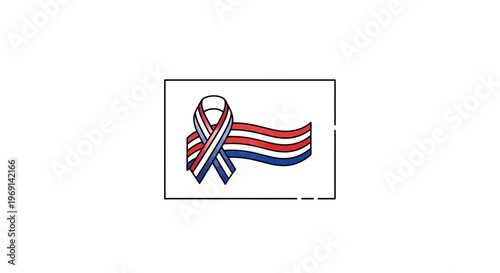 Stylized red white and blue ribbon symbolizing national pride and support graphic icon