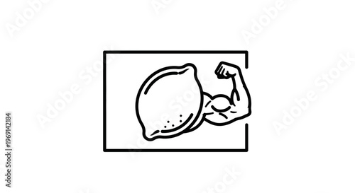 Vibrant citrus power emblem showcasing a lemon with a formidable muscular arm representing health