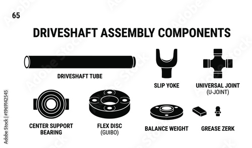 Driveshaft assembly components set with driveshaft tube slip yoke universal joint center support