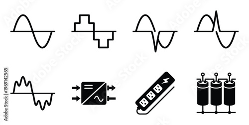 Electric waveforms and electronic components set sine square pulse power strip capacitors