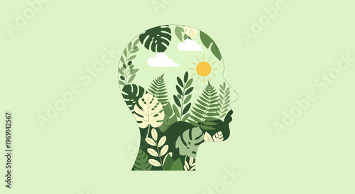 Calm Mind Nature Balance Mental Health Awareness Month Flat Vector Background