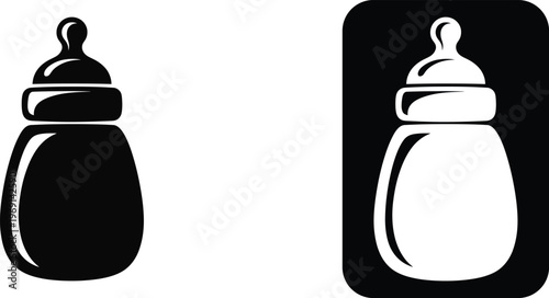 Black and white baby bottle on white and black backgrounds