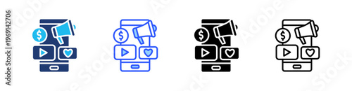 Social Media Marketing Multi Style Icon Set Vector 