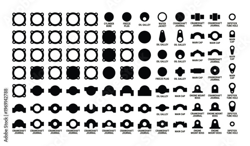 Engine parts icons set isolated on transparent background vector