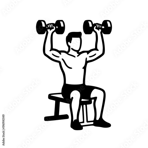 man lifting dumbbells while seated line drawing illustration vector clipart black and white