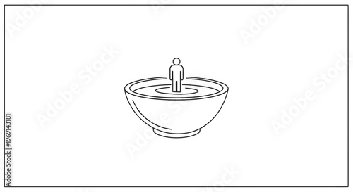 Simple graphic of a person standing within a shallow bowl of liquid, symbolizing immersion or