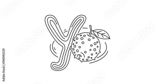 Stylized Letter Y and Exotic Fruit Minimalist Line Art Illustration Design on White Background