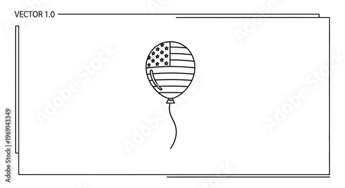 Stylized monochrome vector illustration of a festive balloon patterned with distinct American flag