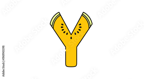 Vibrant Y shaped letter with melon slices and seeds creative alphabet design for healthy themes