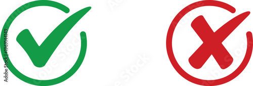 Green check mark and red cross symbols