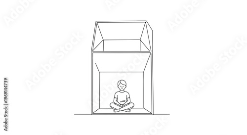 Young person in meditative state within a confining mental construct portraying self-isolation and