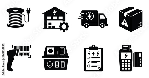 Set of electrical engineering vector icons on transparent background simple flat design