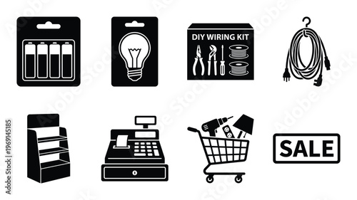 Set of household tools, hardware, and shop items vector isolated on a transparent background