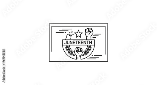 Minimalist design representing Juneteenth historic liberation and the ongoing pursuit of justice