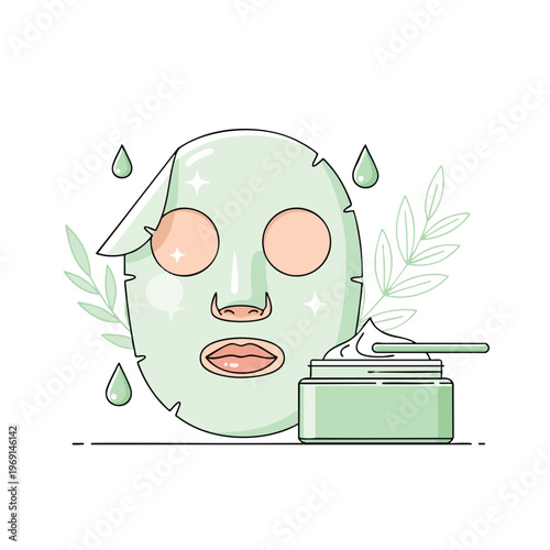 Sheet mask with cream jar and falling drops