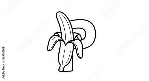 Clean Black and White Line Art Illustration of a Freshly Peeled Banana Ready for Healthy Consumption