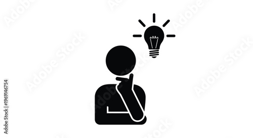 Vector illustration of a person having an idea, represented by a glowing lightbulb above their head.